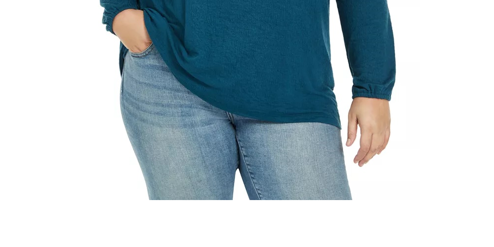 Style & Co Women's Plus Size Crochet-Trim Top Green Size 0X