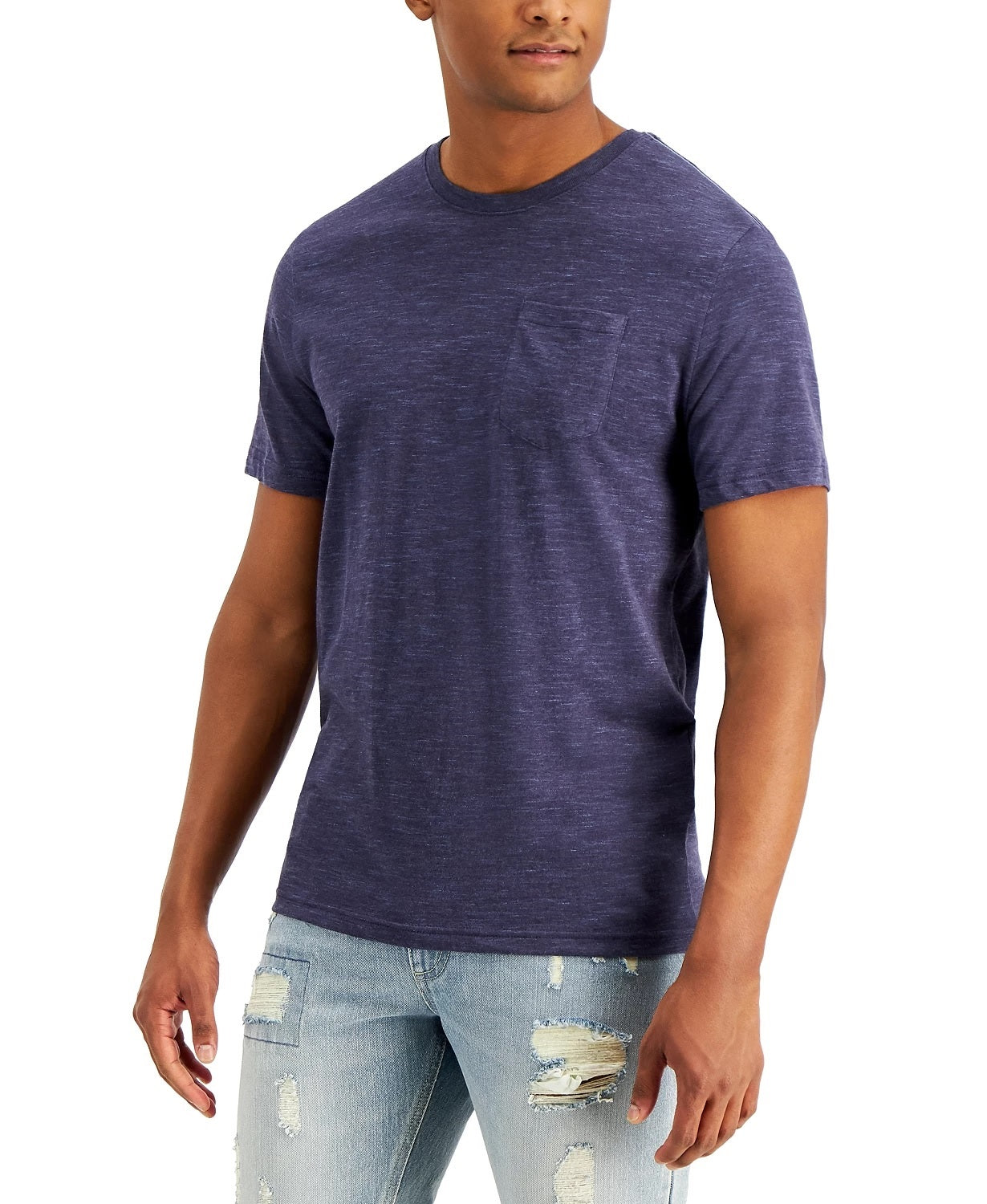 Sun + Stone Men's Dylan Contrast Chain Stitch T-Shirt  Navy Size Small