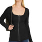 INC International Concepts Women's Square Neck Zip-Front Sweater Black Size Large