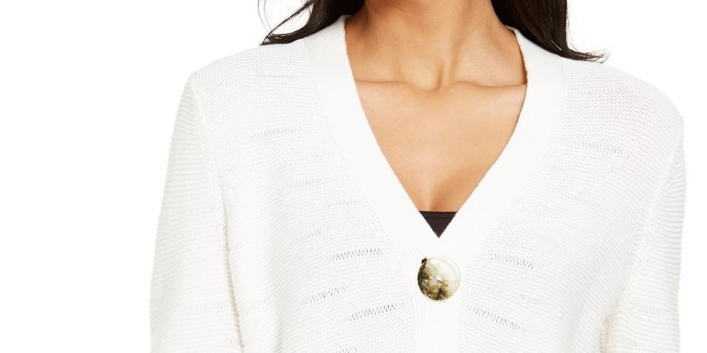 JM Collection Women's Two Button Cardigan Sweater White Size Large