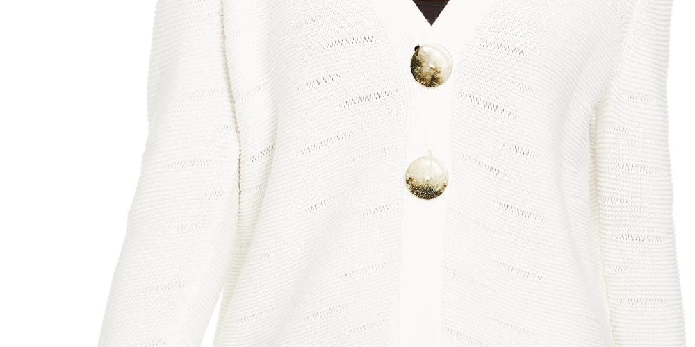 JM Collection Women's Two Button Cardigan Sweater White Size Large