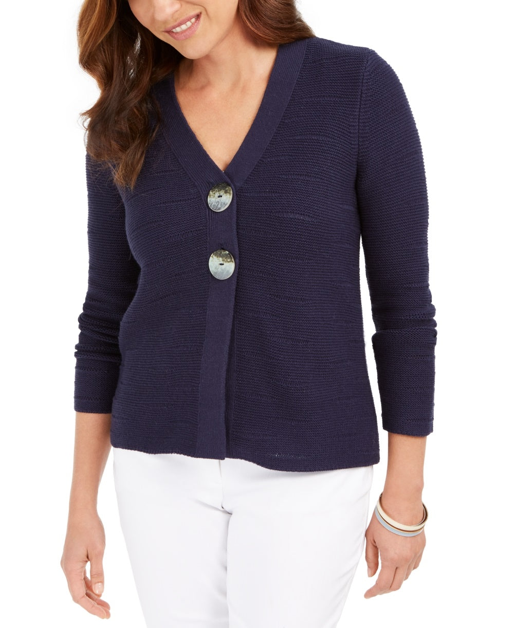 JM Collection Women's Statement Button Cardigan Blue Size Petite XL