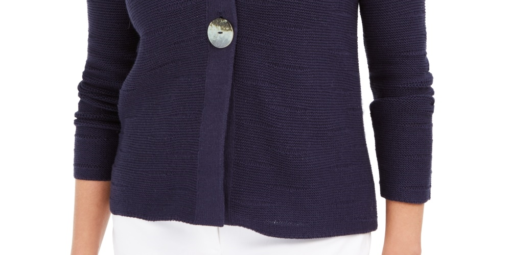 JM Collection Women's Statement Button Cardigan Blue Size Petite XL