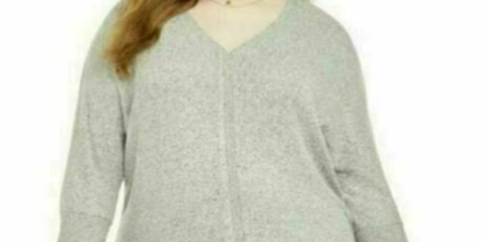 Style & Co Women's Tie Hem Sweater Grey Size 3X