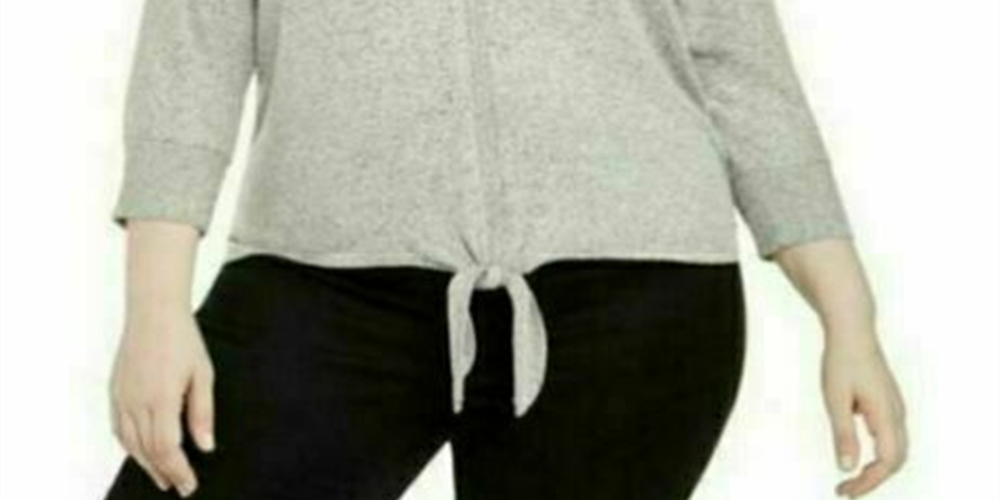 Style & Co Women's Tie Hem Sweater Grey Size 3X
