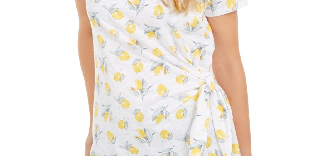 Style & Co Women's Printed Side Tie T-Shirt Yellow Size Small