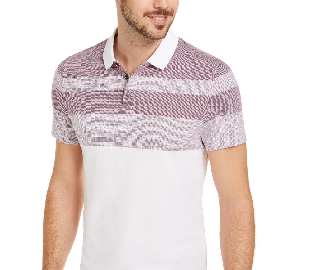 Alfani Men's Twill Striped Polo Shirt Natural Size X-Large