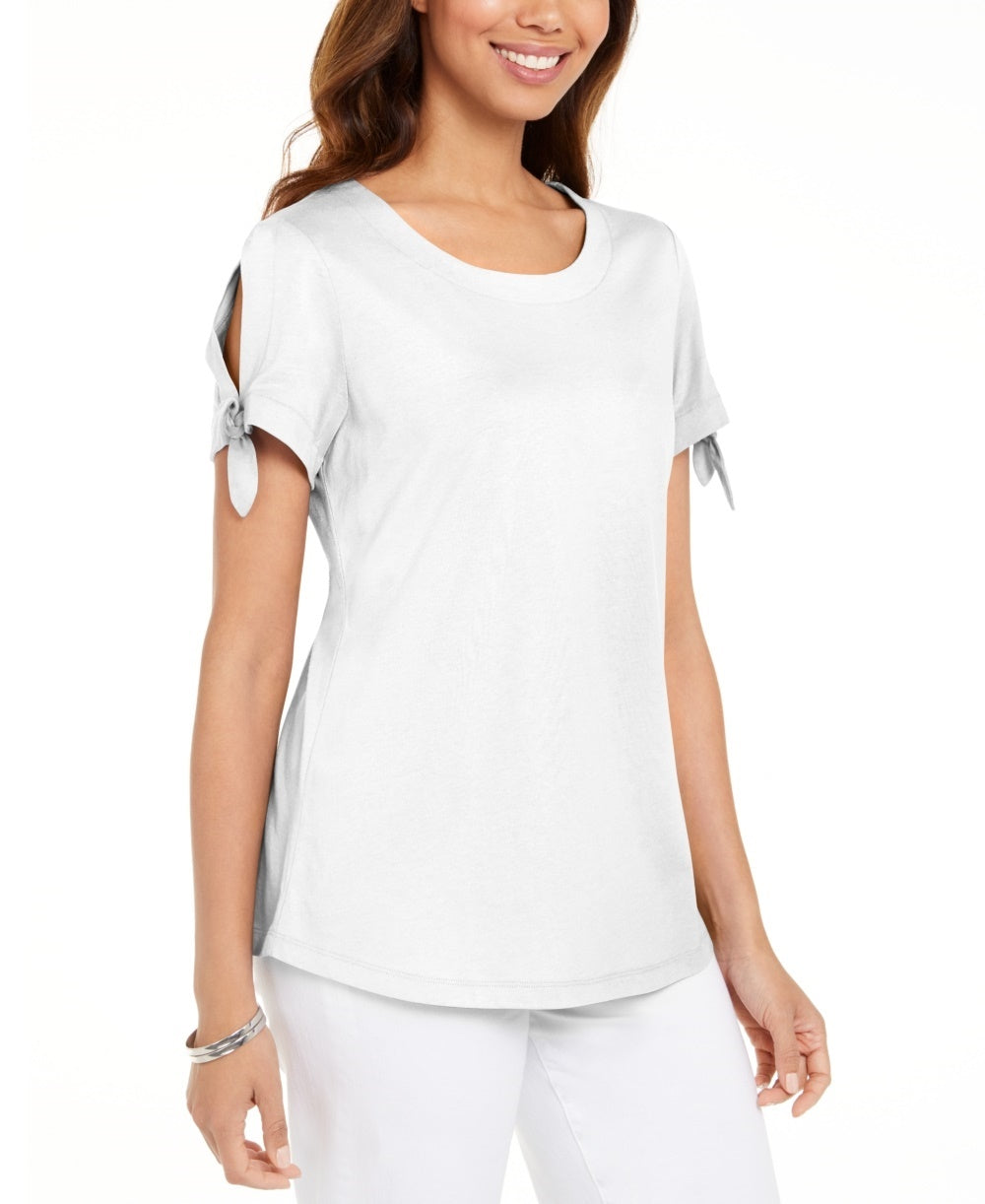 Karen Scott Women's Tie-Sleeve T-Shirt White Size X-Large