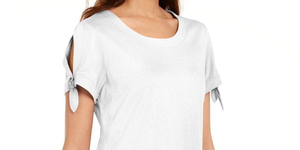 Karen Scott Women's Tie-Sleeve T-Shirt White Size X-Large
