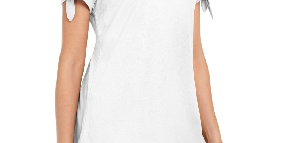Karen Scott Women's Tie-Sleeve T-Shirt White Size X-Large
