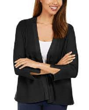 JM Collection Women's Mixed Ribbed Split Sleeve Cardigan Black Size Large