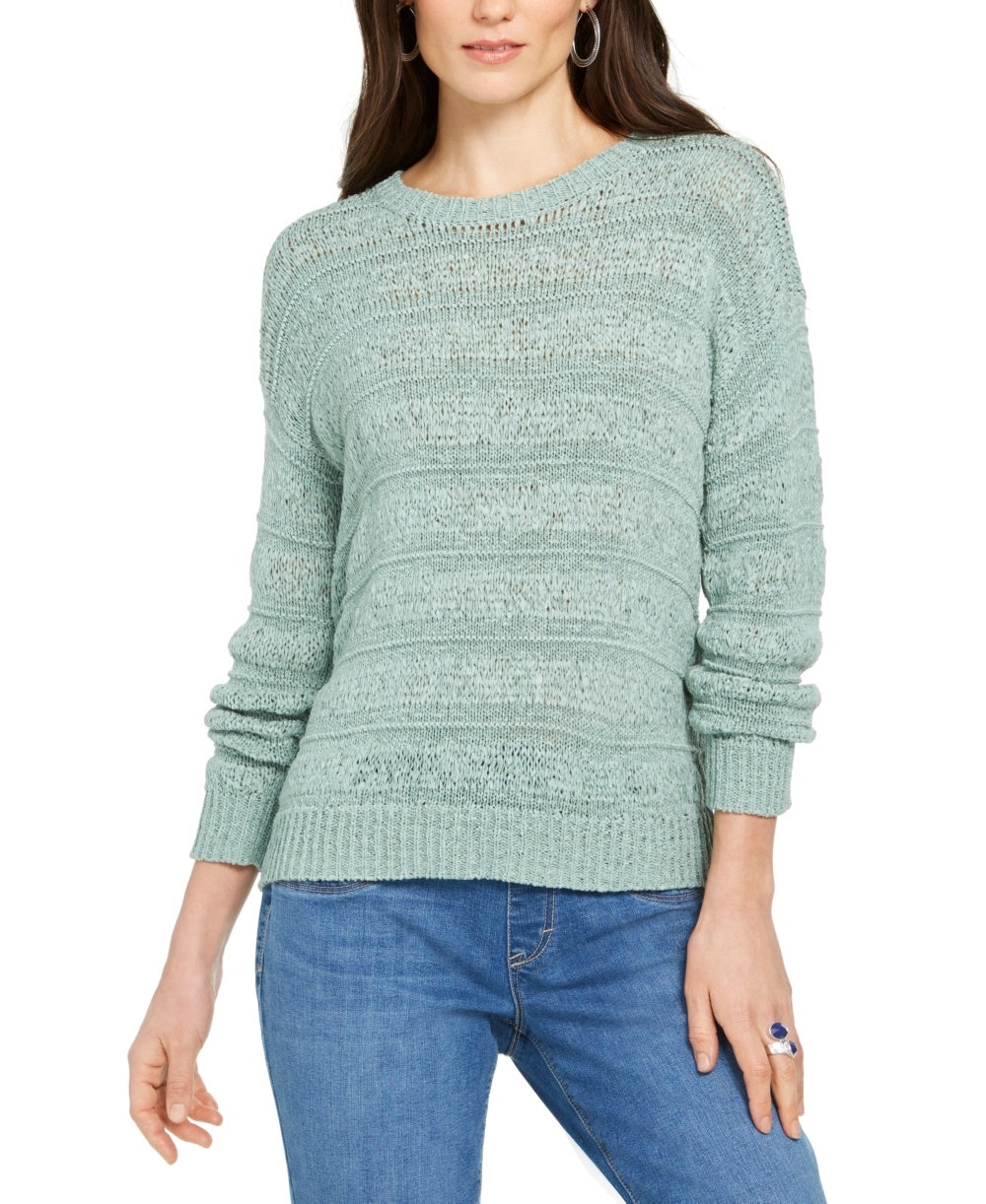 Style & Co Women's Petite Tape-Yarn Pullover Sweater Green Size Petite Large
