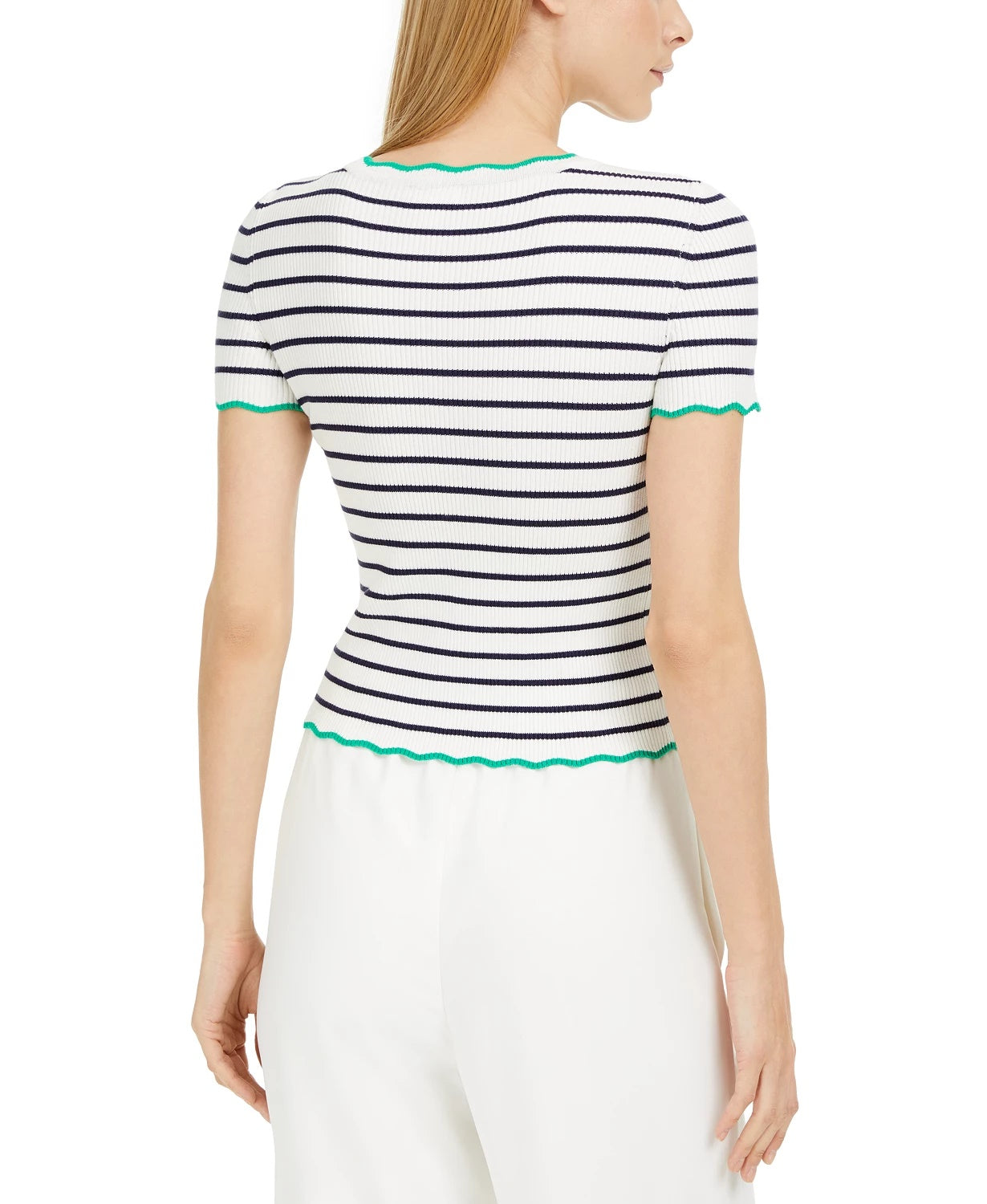 Maison Jules Women's Striped Crewneck Sweater White Size Large