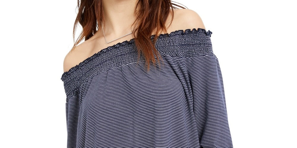 Maison Jules Women's Off-The-Shoulder Top  Navy Size Small
