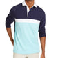 Club Room Men's Chest Stripe Long Sleeve Polo Shirt  Blue Size Small