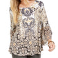 Style & Co Women's Printed Flutter-Sleeve Top  Navy Size Large