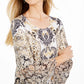 Style & Co Women's Printed Flutter-Sleeve Top  Navy Size Large
