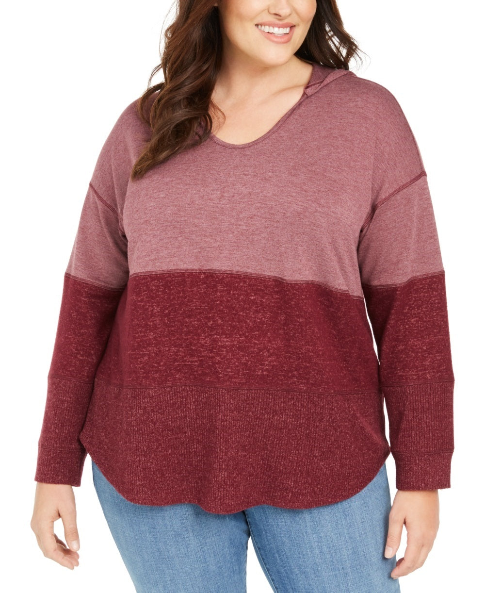 Style & Co Women's Plus Size Colorblocked Hoodie Red Size 1X