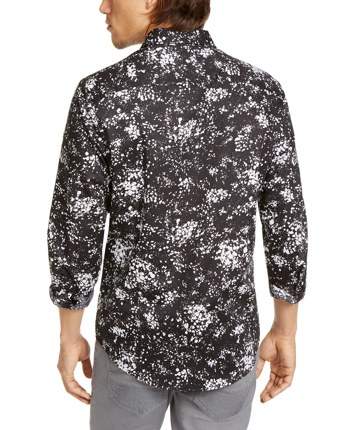 INC International Concepts Men's Big & Tall Paint Splatter Print Shirt Black Size 48