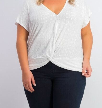 INC International Concepts Women's Plus Size Eyelet Twist-Front Top White Size 1X