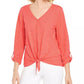 Style & Co Women's Striped Tie Front Top Orange Size Large