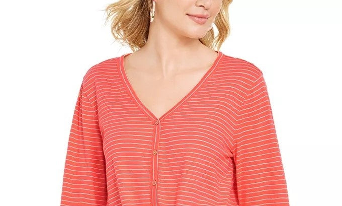 Style & Co Women's Striped Tie Front Top Orange Size Large