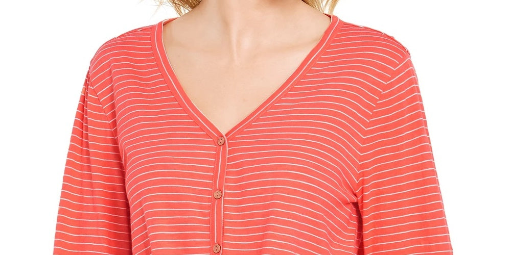 Style & Co Women's Striped Tie Front Top Orange Size Small