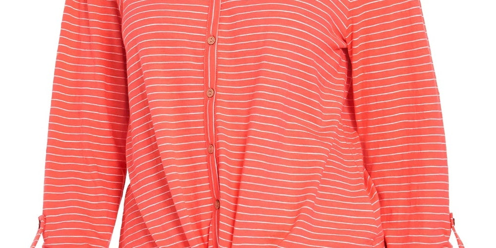 Style & Co Women's Striped Tie Front Top Orange Size Small