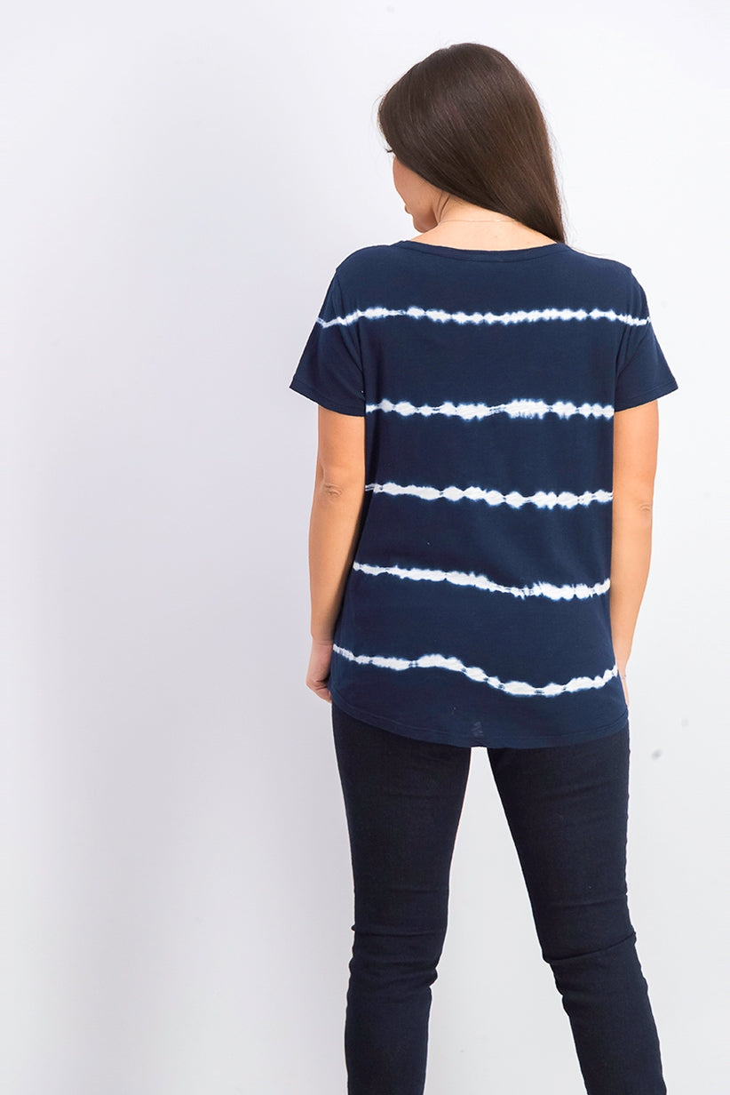 Style & Co Women's Tie Dye Tie Front Top Navy Size Small