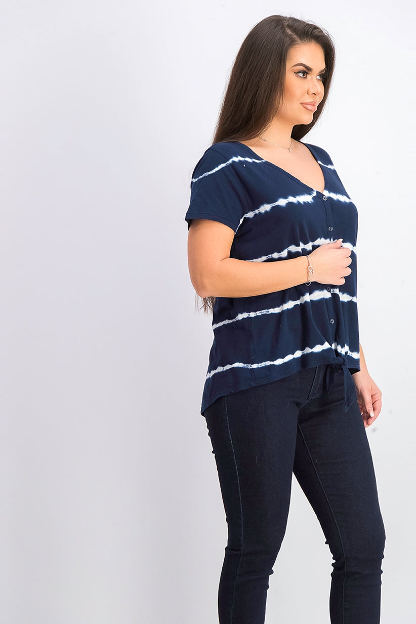 Style & Co Women's Tie Dye Tie Front Top Navy Size Small