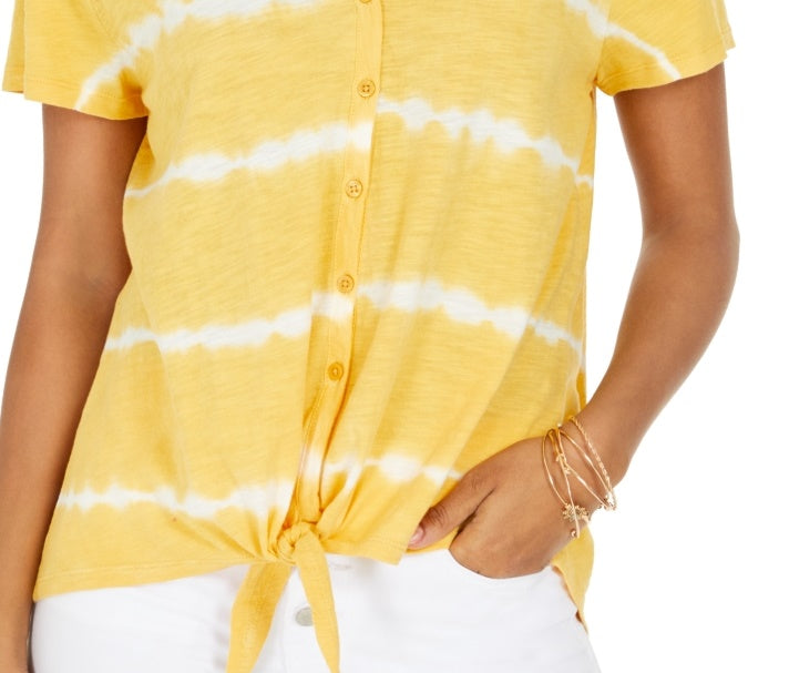 Style & Co Women's Tie Dye Tie Front Top Gold Size X-Large
