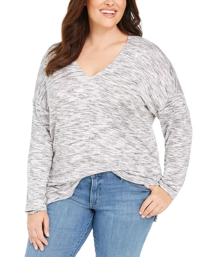 Style & Co Women's Plus Size Space-Dye Sweater-Knit Tunic Blue Size 2X