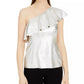INC International Concepts Women's Metallic Ruffled One Shoulder Top Silver Size Large