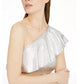 INC International Concepts Women's Metallic Ruffled One Shoulder Top Silver Size Large