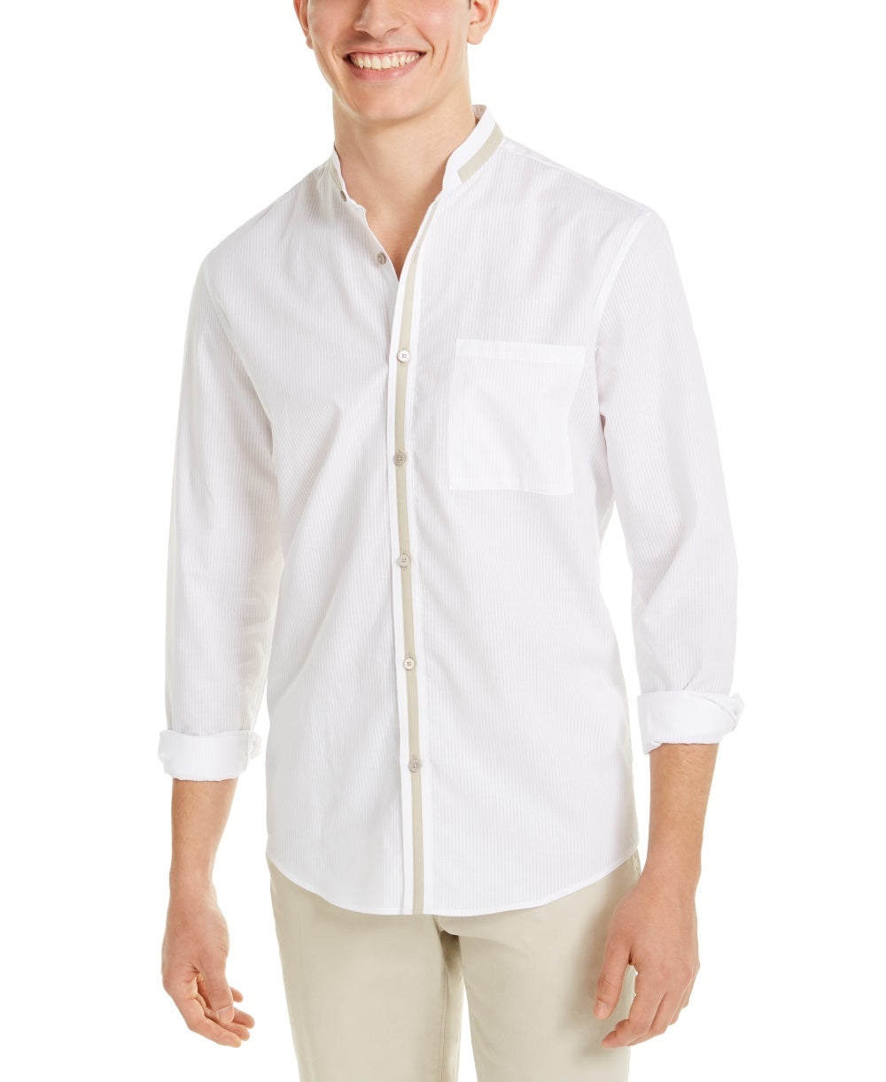 Alfani Men's Pinstripe Classic Fit Cotton Dress Shirt White Size Small