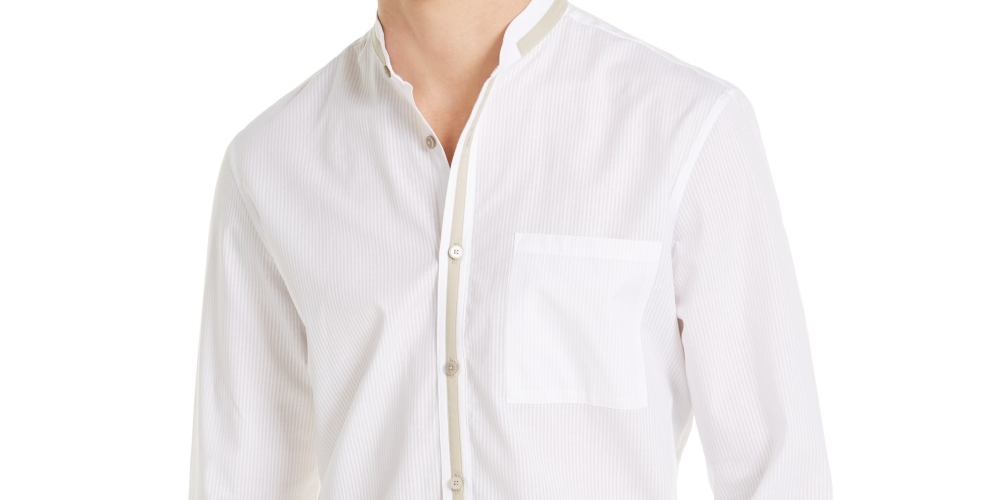 Alfani Men's Pinstripe Classic Fit Cotton Dress Shirt White Size Small