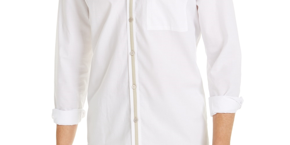 Alfani Men's Pinstripe Classic Fit Cotton Dress Shirt White Size Small