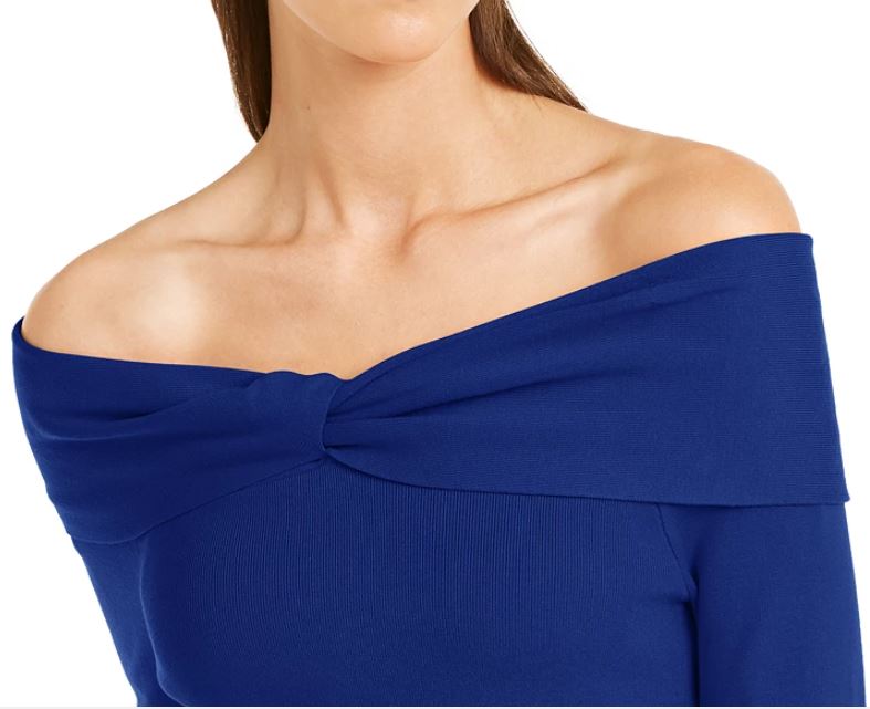 INC International Concepts Women's Twist Off The Shoulder Sweater Navy Size Large