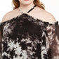 INC International Concepts Women's Plus Size Tie-Dyed Cold-Shoulder Top Black Size 3X