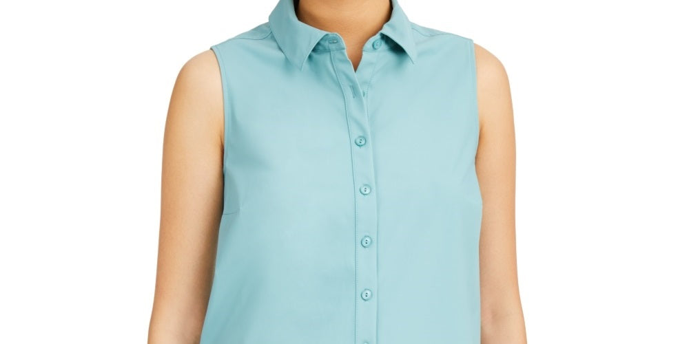 Alfani Women's Sleeveless Knit Button-Front Tunic Green Size XX-Large