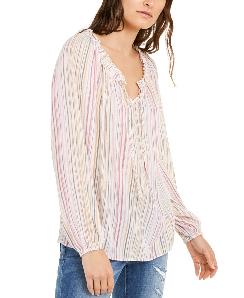 INC International Concepts Women's Striped Peasant Top Pink Size Medium