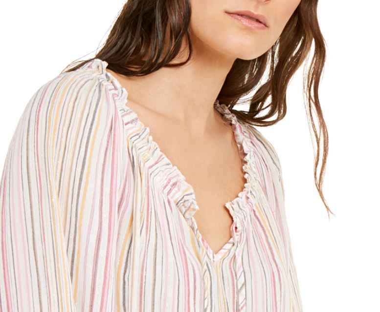 INC International Concepts Women's Striped Peasant Top Pink Size X-Small