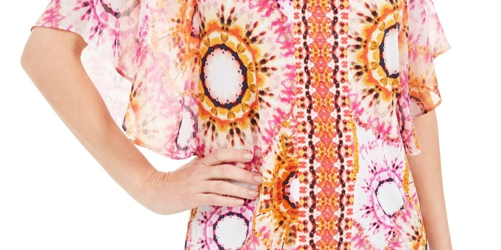 JM Collection Women's Blouse Studded Tie Dye V Neck Pink Size Medium