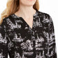 Charter Club Women's Printed Split-Neck Top Black Size X-Small