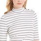 Charter Club Women's Striped Mock-Neck Top White Size XX-Large