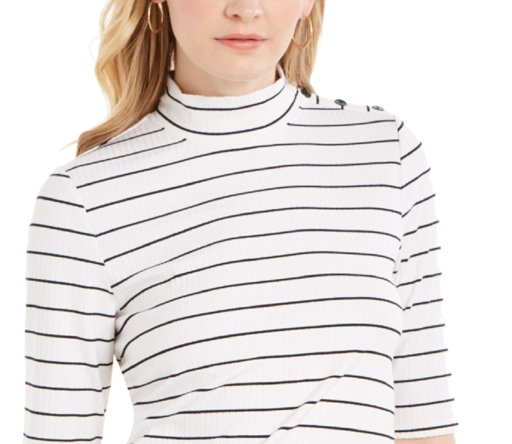 Charter Club Women's Striped Mock-Neck Top White Size XX-Large