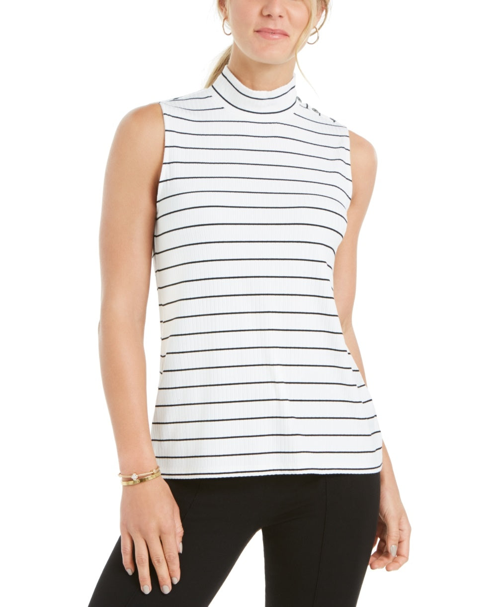 Charter Club Women's Sleeveless Mock Neck Top  White Size Small
