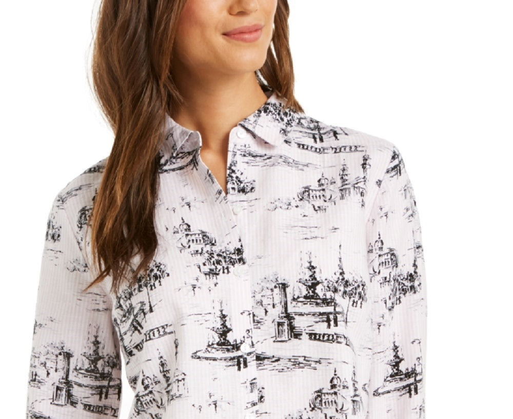 Charter Club Women's Printed Blouse White Size XX-Large