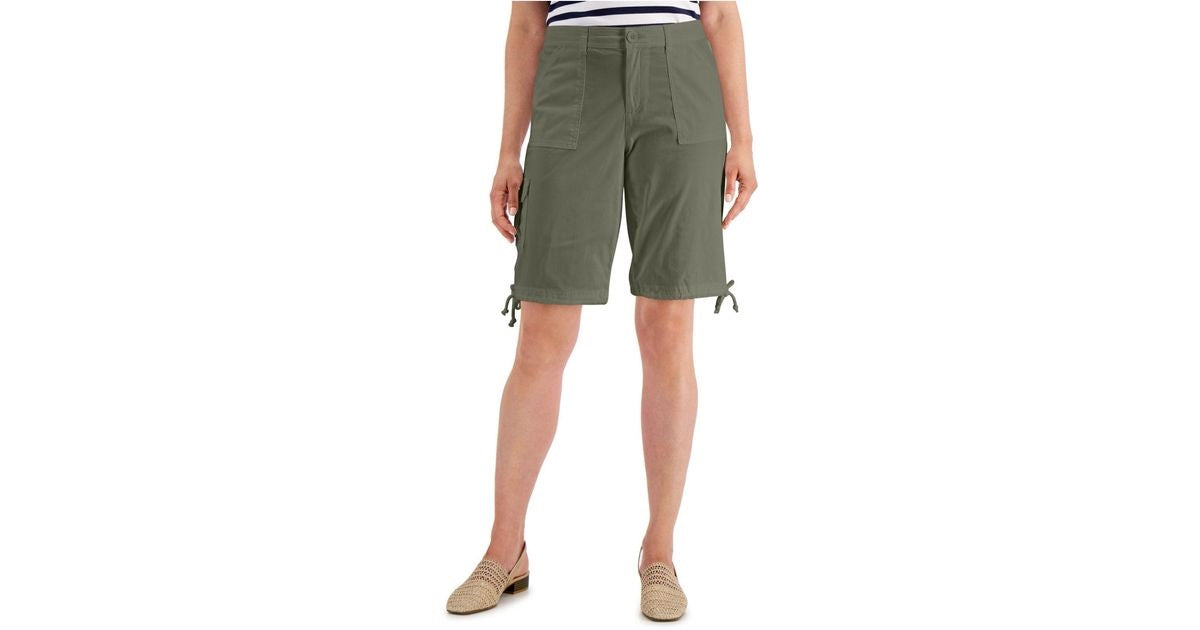 Karen Scott Women's Solid Tie Cuff Shorts Green Size 6
