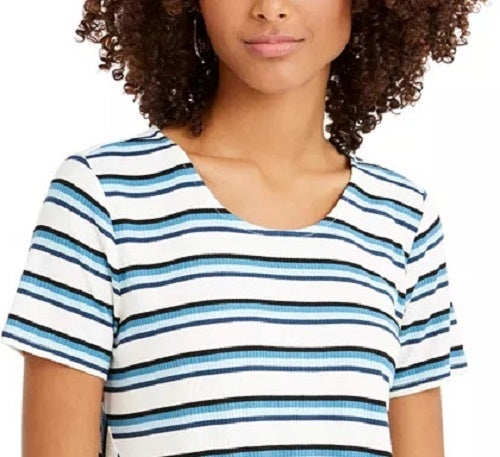 Style & Co Women's Striped Twist-Front Top  Dark Blue Size Small